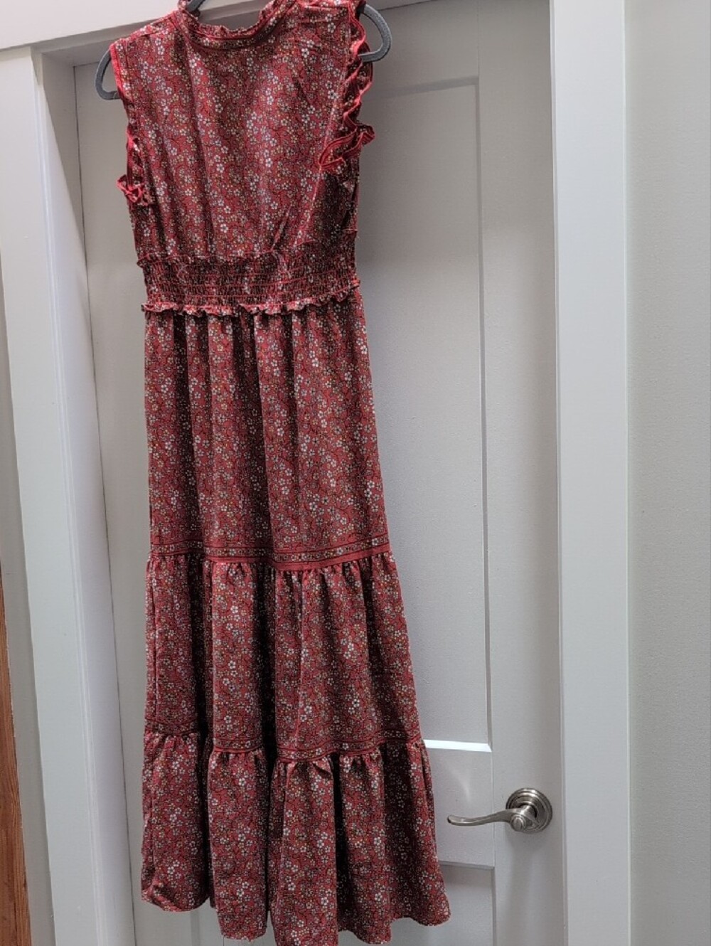 Max Studio Rust Red Floral Smocked Maxi Dress S - Picture 3 of 4